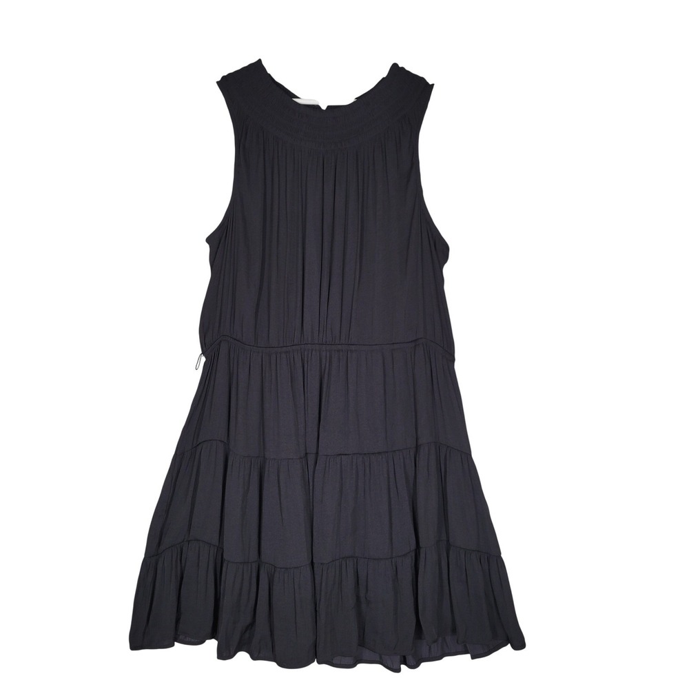 Simply Vera Vera Wang Tiered Mini Dress Womens XXL Black Satin Smocked High Neck